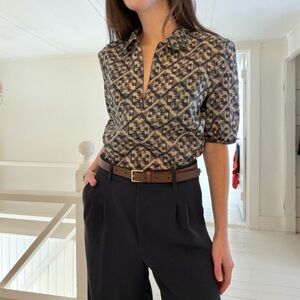 Tory Burch Prismatic T Monogram Nylon Zip Polo Top in Gray NWT